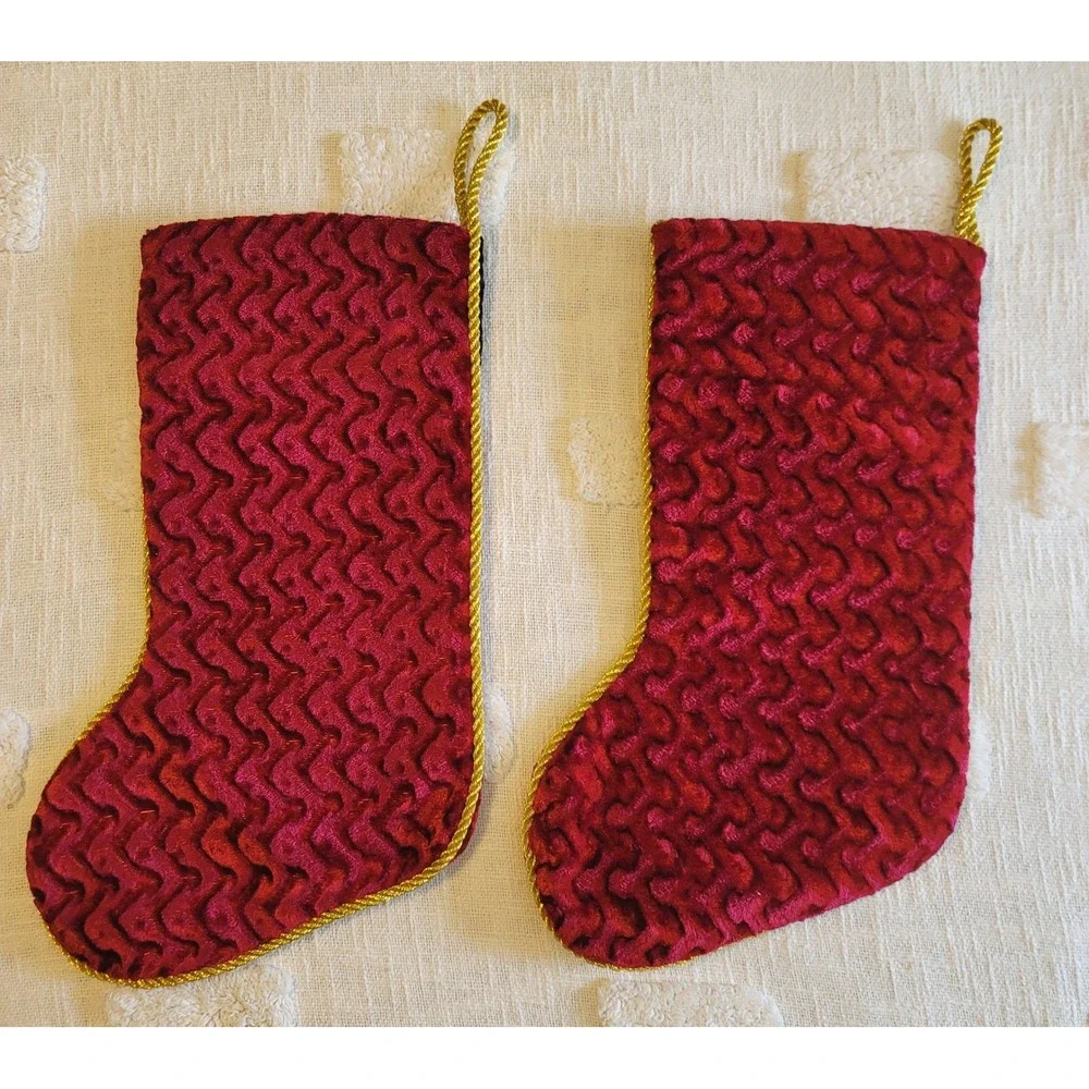 Holiday Style 2pc Beaded Snowflake Velvet Christmas Stockings Burgundy Navy Gold